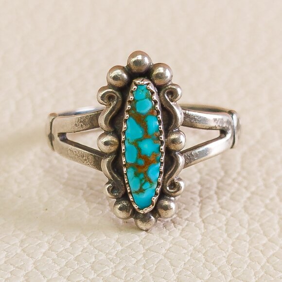 Bell Trading Post Jewelry - Vintage Bell Trading Post Sterling Silver Turquoise Split-Shank Ring, Size 6.75